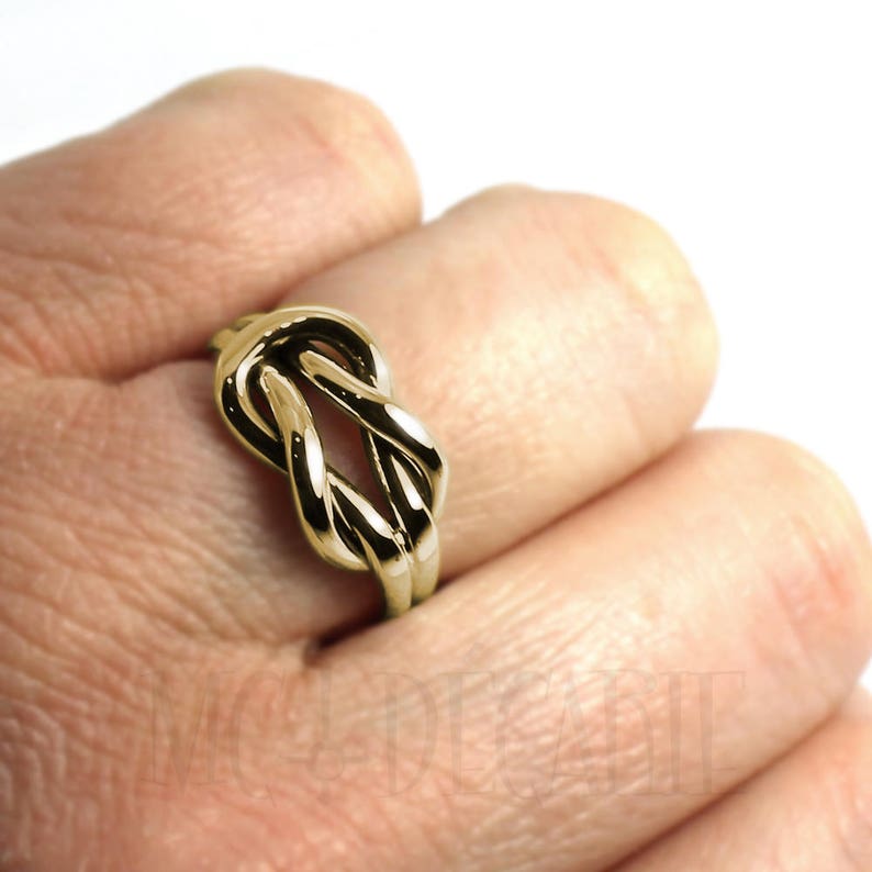 double knot ring in solid gold thick knot sailor ring friendship ring Chunky 10k gold double reef knot ring with engraving space #B102