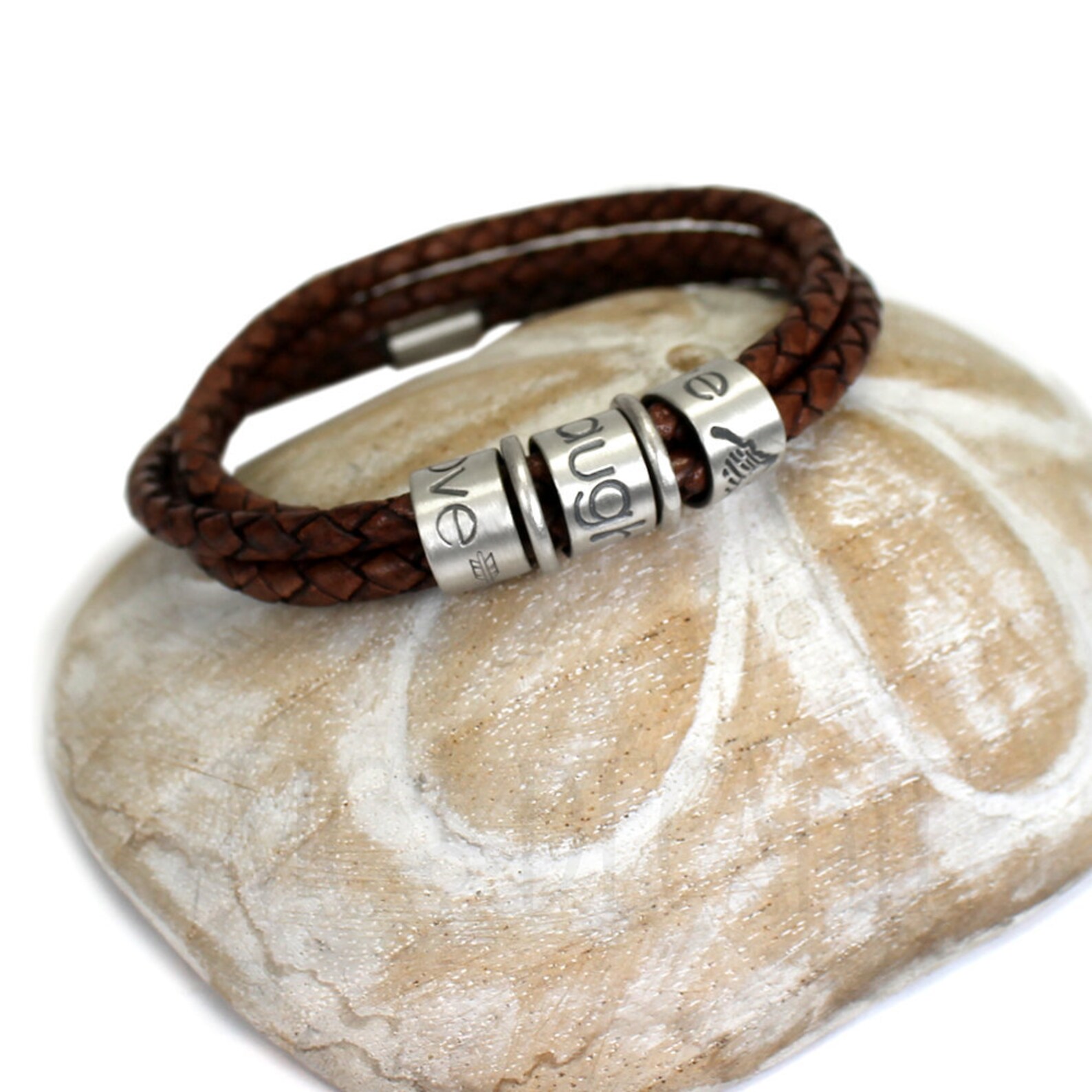 Family Bracelet for Dad Silver and Leather Bracelet With Etsy