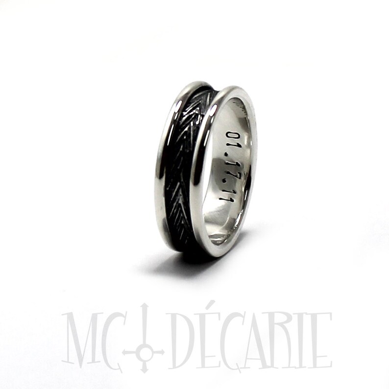 sterling silver ring one engraving also included inside #J117 personalized ring for men outside Textured ring band 7mm wide
