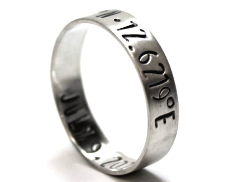 coordinate ring Ring band 6 mm with 2 engravings included latitude longitude ring personalized ring band stamped gps ring #J156