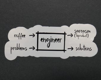 Engineer Flowchart Sticker | Coffee + Problems = Solutions | Sarcastic Funny Tech Sticker