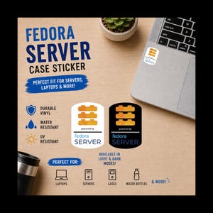 Naklejka na obudowę serwera Fedora | Naklejka Homelab | Etykieta na szafę Sysadmin