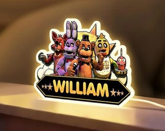 Caja de luz nocturna de Five Nights at Freddy's/LED personalizados de FNAF, decoración de sala de juegos con nombre personalizado, regalo para niños con control remoto RGB OLNRE59