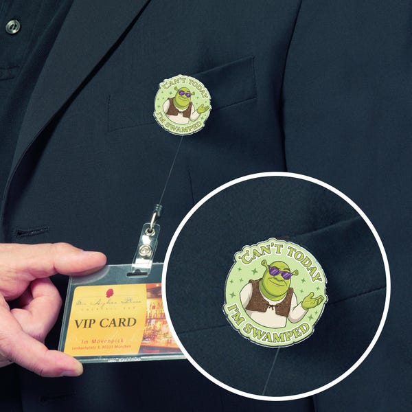 Can't Today I'm Swamped Shrek Badge Reel, Funny Retractable ID Holder, Meme Name Badge for Nurse Teacher, Ogre Humor Work Gift OHZC06