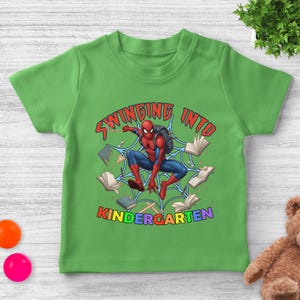 Spiderman Back to School Shirt/Custom Swinging Into Kindergarten/1st Grade Spidey Tee, First Day School Spider‑Man Gift OHT407