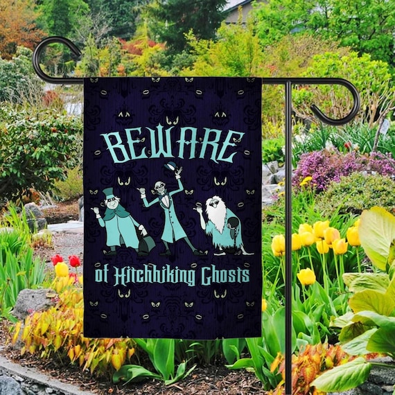Beware Of Hitchhiking Ghosts Garden Flag/Halloween Flag/Outside Decor/Halloween Decorations/Haunted Mansion/Halloween garden Flag OFUK14
