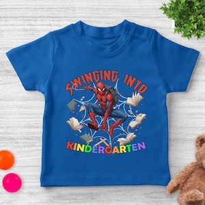 Spiderman Back to School Shirt/Custom Swinging Into Kindergarten/1st Grade Spidey Tee, First Day School Spider‑Man Gift OHT407