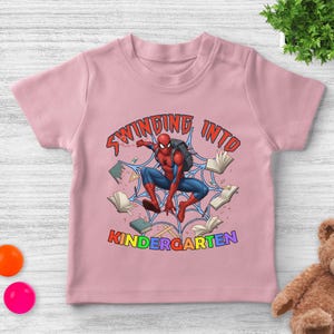Spiderman Back to School Shirt/Custom Swinging Into Kindergarten/1st Grade Spidey Tee, First Day School Spider‑Man Gift OHT407