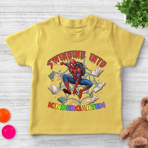 Spiderman Back to School Shirt/Custom Swinging Into Kindergarten/1st Grade Spidey Tee, First Day School Spider‑Man Gift OHT407