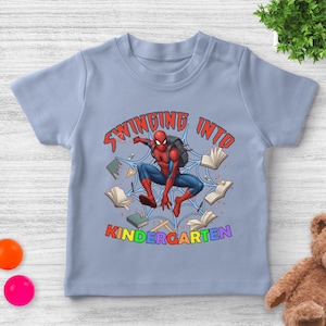 Spiderman Back to School Shirt/Custom Swinging Into Kindergarten/1st Grade Spidey Tee, First Day School Spider‑Man Gift OHT407