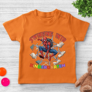 Spiderman Back to School Shirt/Custom Swinging Into Kindergarten/1st Grade Spidey Tee, First Day School Spider‑Man Gift OHT407