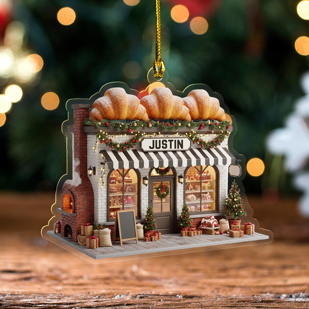 Personalized Bakery Croissant Christmas Ornament, 2D Flat Rustic Bakery ...