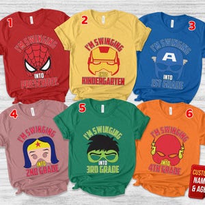 Personalized Swinging Into Preschool Shirt/Spidey Back To School Shirt/Marvel School Shirt/Spiderman Kindergarten/First Day of School OGUW27