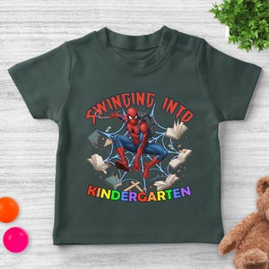 Spiderman Back to School Shirt/Custom Swinging Into Kindergarten/1st Grade Spidey Tee, First Day School Spider‑Man Gift OHT407