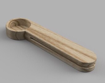 May include: A wooden scoop with a handle and a rounded bowl. The scoop is made of light brown wood with a natural grain pattern.