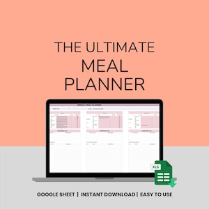 Weekly Meal Planner Spreadsheet Google Sheets Excel Recipe Journal Calorie Tracker Automatic Grocery List Weight Loss Tracker Food Inventory