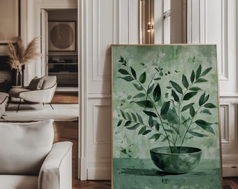 Botanical Art Print – Sage Green Leaf Stems, Cottage Core Home Decor