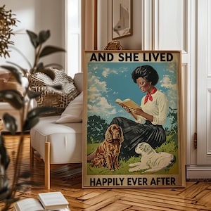 Vintage Black Woman Reading – Retro Inspirujący Plakat Ścienny, I Żyła Długo I Szczęśliwie, Wystrój Domu, Vintage Art Print