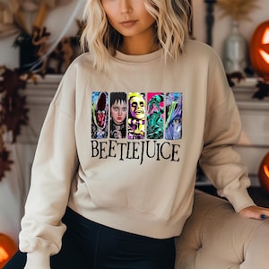 Beetlejuice Halloween Sweatshirt with Tshirt Movie Characters – Cozy Spooky Season Crewneck Gift for Tim Burton Horror Fans