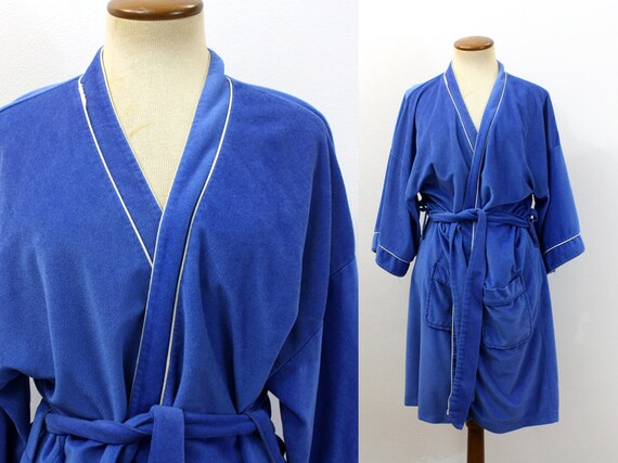 1970s Robe Short Velour Kimono Style Bathrobe PLUS