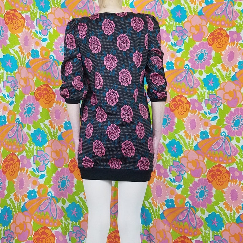 1980s Tunic Dress Mini Graphic ROSE Mallrat Black Pink New | Etsy