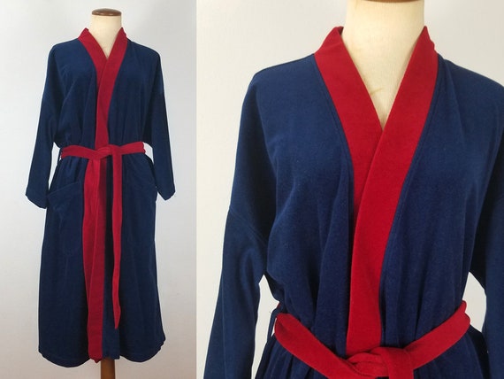 1960s Robe Velour Kimono Style Bathrobe Plush Retr