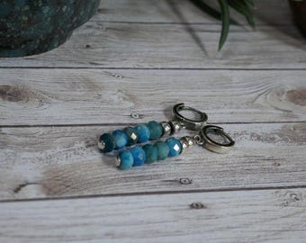 Earrings Blue Apatite Sterling Silver Tribal Primitive Boho #2254