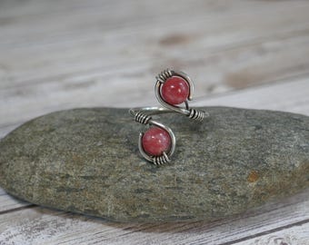 Pink Rhodochrosite ring sterling wire wrapped