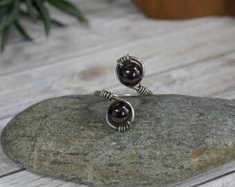 Red garnet ring sterling wire wrapped
