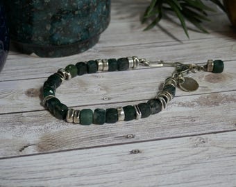 Bracelet Green Moss Agate Sterling Silver Charm #2217