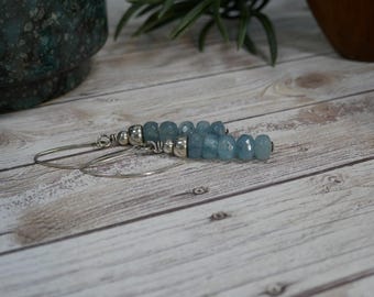 Earrings Blue Aquamarine Sterling Silver Tribal Primitive Boho #2187