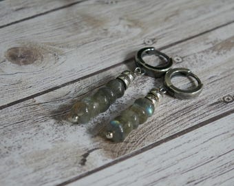 Earrings Labradorite Sterling Silver Tribal Primitive Boho #2241
