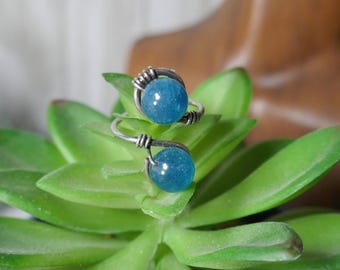 Teal Blue Quartz ring sterling wire wrapped