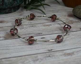 Vineyard Bracelet -Medium- Handmade Sterling Silver Mystic Rose Crystal #1295
