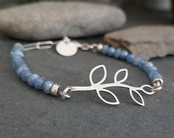 Bracelet Stormy Blue Aquamarine Leaf Handmade Sterling #2138