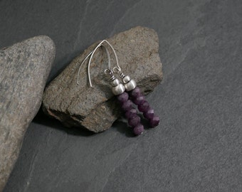 Earrings Pink Ruby Sterling Silver Tribal Primitive Boho #2189