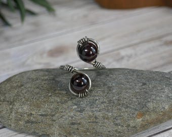 Red Garnet ring sterling wire wrapped