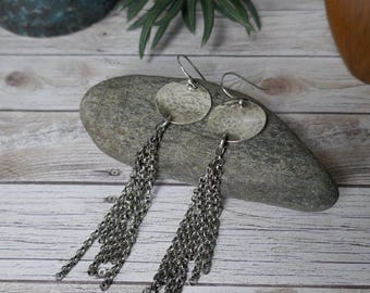 Sterling Silver handmade earrings disk chain