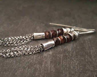 Earrings Handmade Red Tigereye Sterling Silver Chain Tribal Primitive Boho #1799