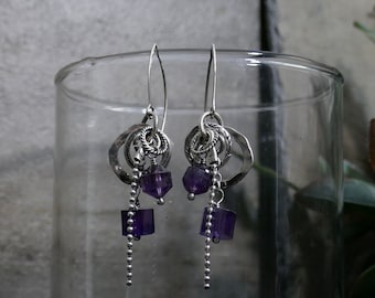 Earrings Purple Amethyst Sterling Silver Tribal Primitive Boho #2163