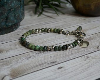 Bracelet Green African Turquoise Sterling Silver Charm #2210