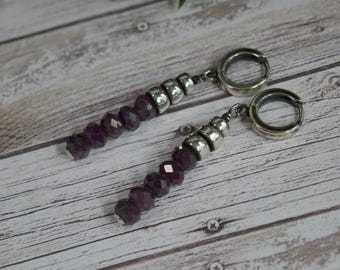 Earrings Purple Amethyst Sterling Silver Tribal Primitive Boho #2251