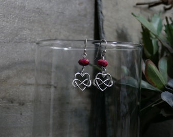 Sterling Silver Heart Earrings: Pink Crazy Lace Agate Boho Charms