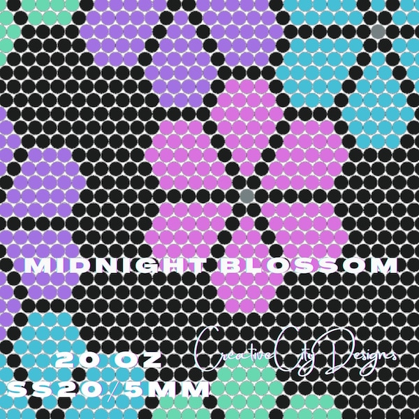 Midnight Blossom - digital rhinestone template: 20oz skinny tumbler 5mm/SS20 (49x49)