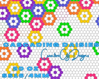 Cascading Daisies- 4mm/SS16 (61x62):digital rhinestone template 20oz skinny tumbler