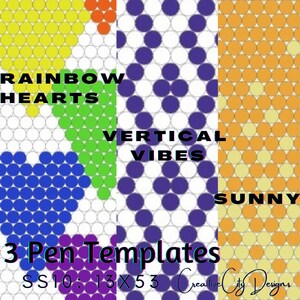 Rainbow Hearts, Vertical Vibe, Sunny Split Pens - 3 Rhinestone Pen Templates in both 12x49 and 13x49 - ss10/3mm stones