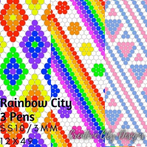 Rainbow City - Set of 3 Rainbow Rhinestone Pen Designs Includes - TEMPLATE ONLY