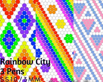 Rainbow City - Set of 3 Rainbow Rhinestone Pen Designs Includes - TEMPLATE ONLY