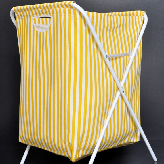 Items similar to Yellow Stripe Laundry Bag with Stand on Etsy