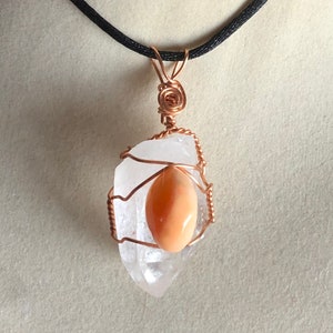 Mexican Opal on Quartz Pendant Wire Wrapped Necklace
